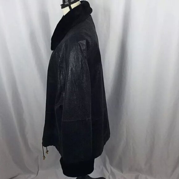 Vintage G-III Leather Bomber Jacket Trench Coat Womens Size 2X Faux Fur Collar - Picture 5 of 12